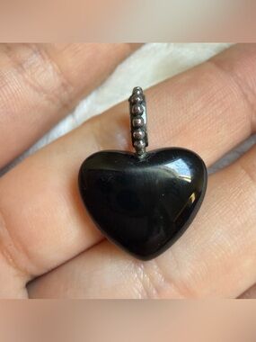 Pandora Mi Amor Black Onyx Heart Pendant Rare Retired Sterling 925 ALE